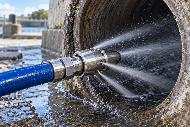 Curage haute pression d’une canalisation.