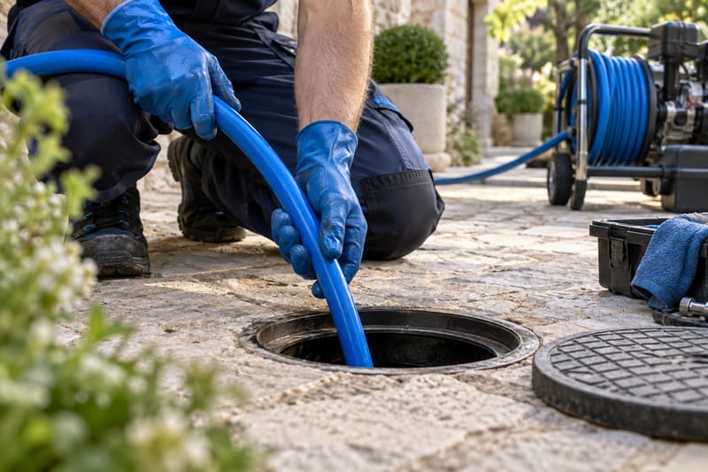 Débouchage d’une canalisation par un technicien Cana Pro Services.